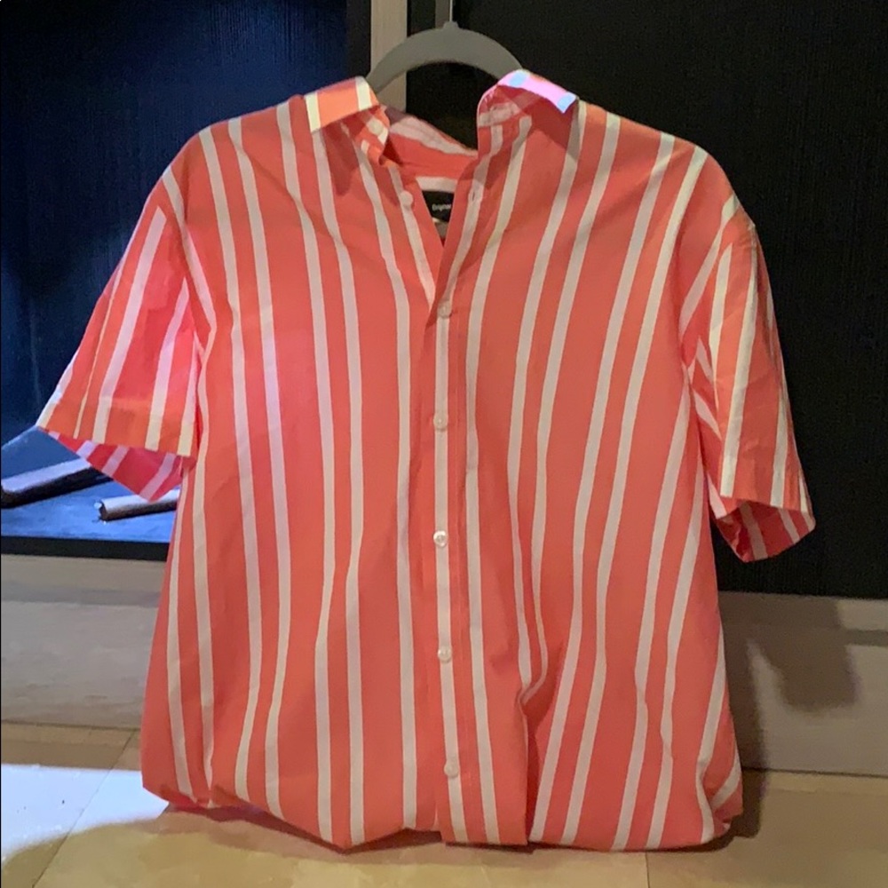 Pink short sleeve button down shirt